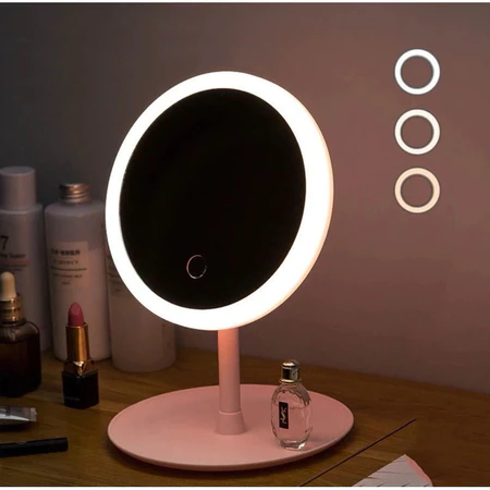 Espelho Com Led Recarregável Iluminador De Mesa 15,5cm Giratório 90 Graus Para Maquiagem Redondo Usb
