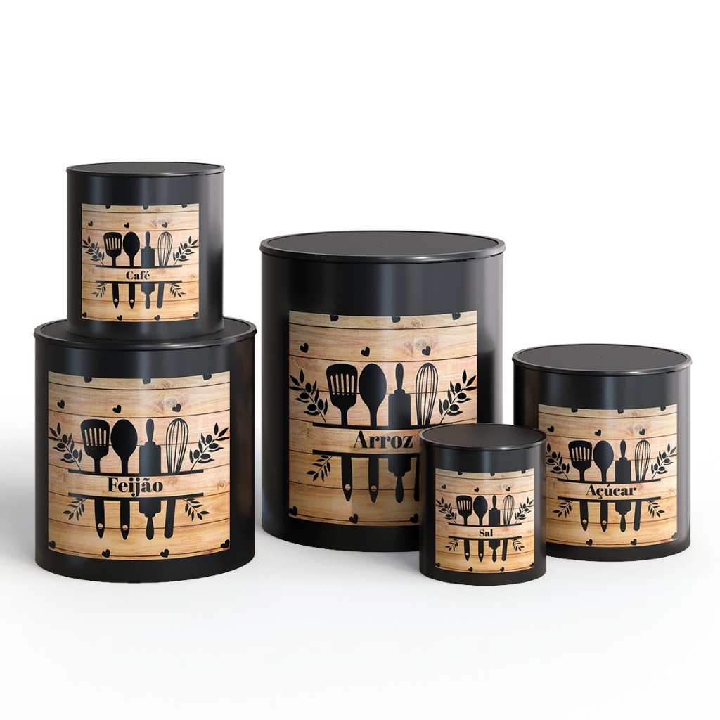 Kit Potes Porta Mantimentos 5 Pecas Decoracao Cozinha