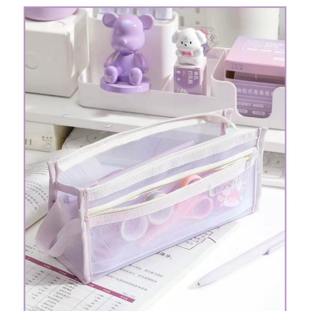 Estojo de lápis Dupla camada de grande capacidade de náilon  malha transparente Combinação de cores KBX1090 em Oferta na Shopee