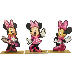 Kit Display de Mesa 3 Peças Festa Minnie Rosa MDF