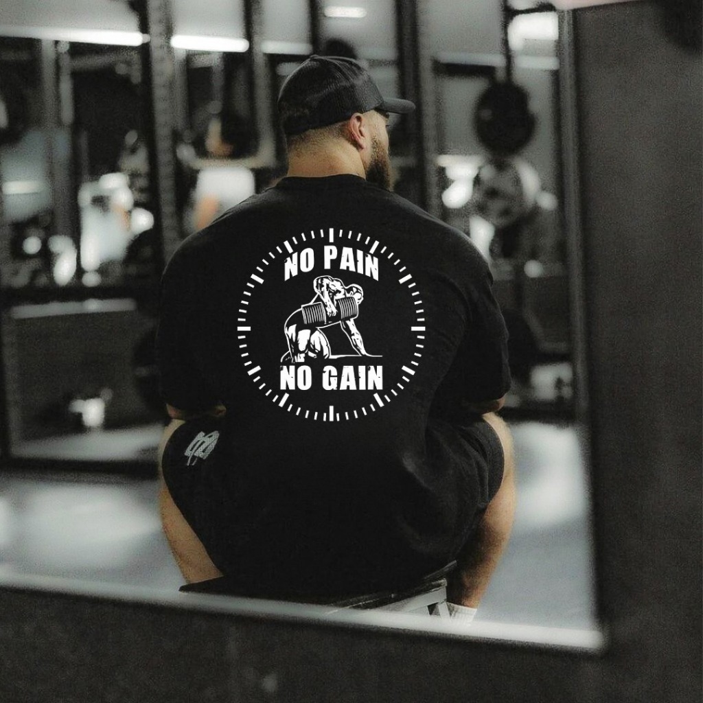 Oversized Camiseta Treino Academia Larga Streetwear No Pain No Gain Gym Estampada Cbum Personalizada