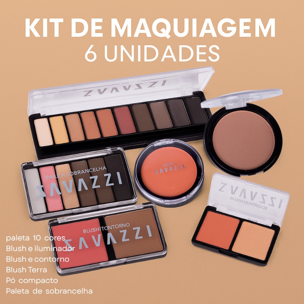 Kit Completo De Maquiagem Com 6 unidades Paleta Sombra, Blush, Iluminador, Pó Compacto, Contorno, Paleta Sobrancelha em Oferta na Shopee