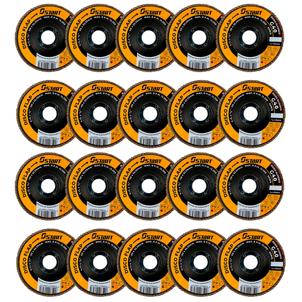 Disco De Lixa Flap 4.1/2 Grão 40 Kit Com 20 Peças Lixadeira - Home & Living