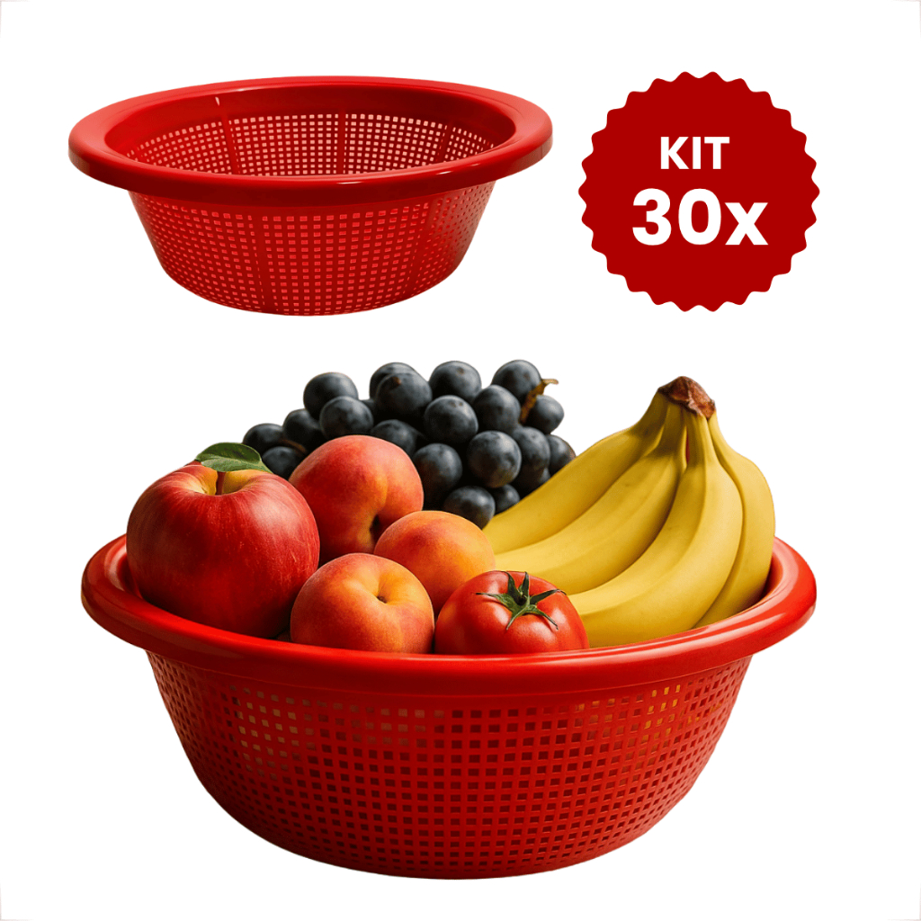 Kit 30un Escorredores Lava Tudo Multiuso Cesto Plastico Resistente para Alimentos