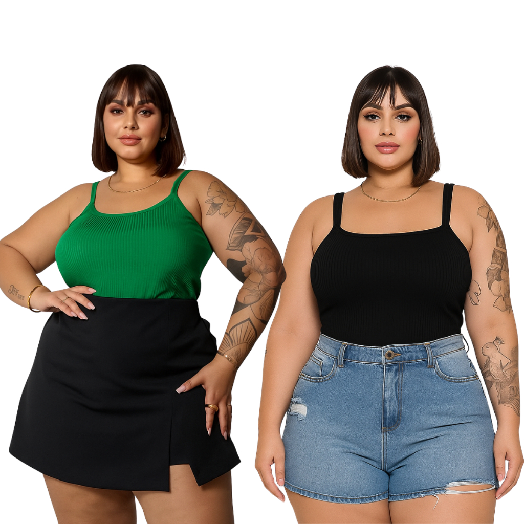 Kit 2 regata Feminina plus size de alcinha blusa básica canelada com bojo tamanho Grande P007 em Oferta na Shopee