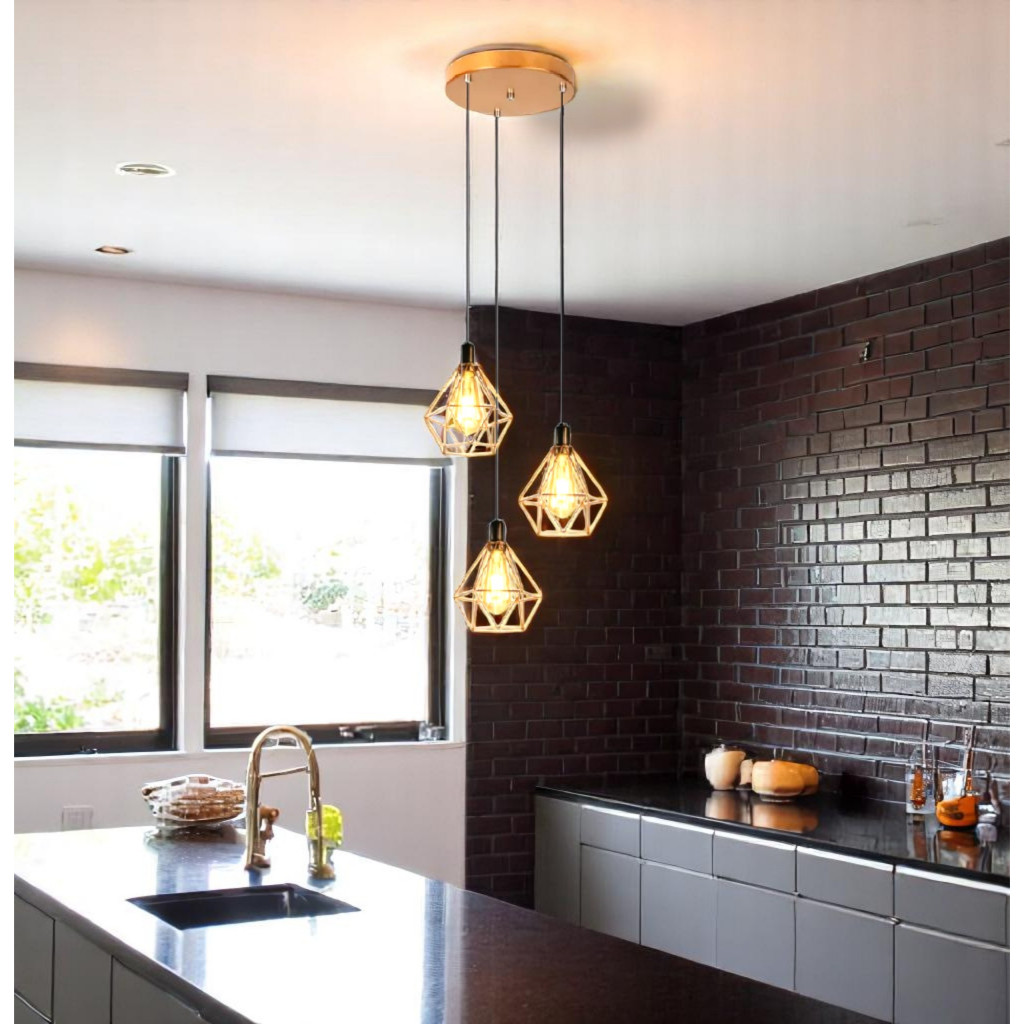 Luminária de teto E-led Pendente Triplo Aramado Diamante Lustre 110v/220v em Oferta na Shopee