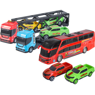 Kit 1 Caminhão Cegonheira Com 2 Carrinhos + 1 Ônibus + 1 Caminhão Cegonha Com 1 Carrinho Veículos Bs Toys em Oferta na Shopee