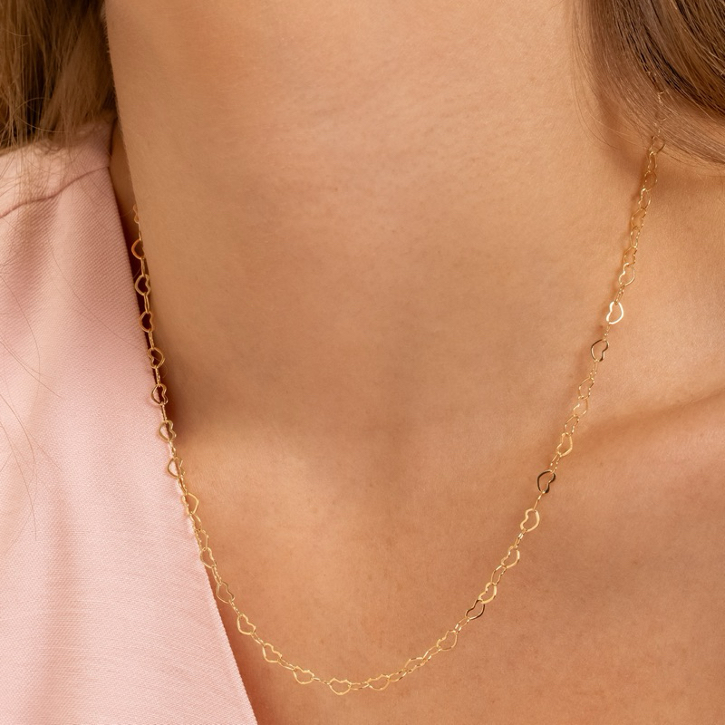 Choker Colar Feminino Elo Coração Vazado Ouro 18k Ou Prata 925