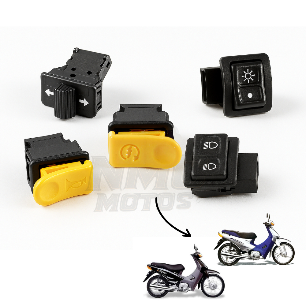 KIT 5 BOTOES INTERRUPTOR - BIZ 100 - FAROL LUZ PARTIDA BUZINA PISCA