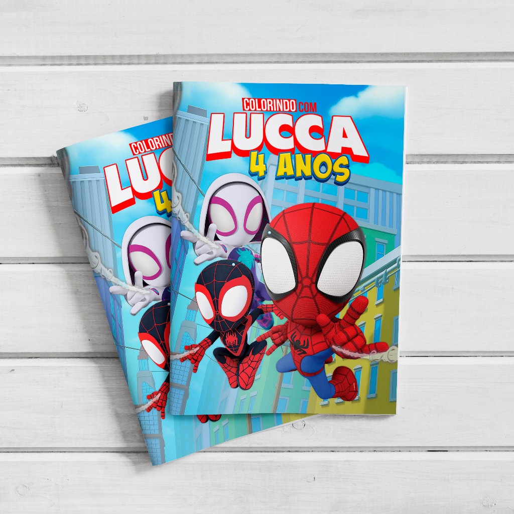 Livro de Colorir A5 Personalizado Lembrancinha Aniversário Homem Aranha e Seus Amigos (20cm x 14,5cm)