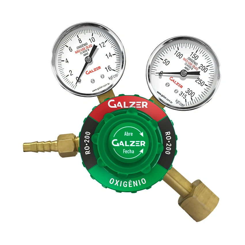 Regulador De Pressão Oxigênio Com 2 Manômetro  Para Cilindro Valvula Modelo RO-200 Registro