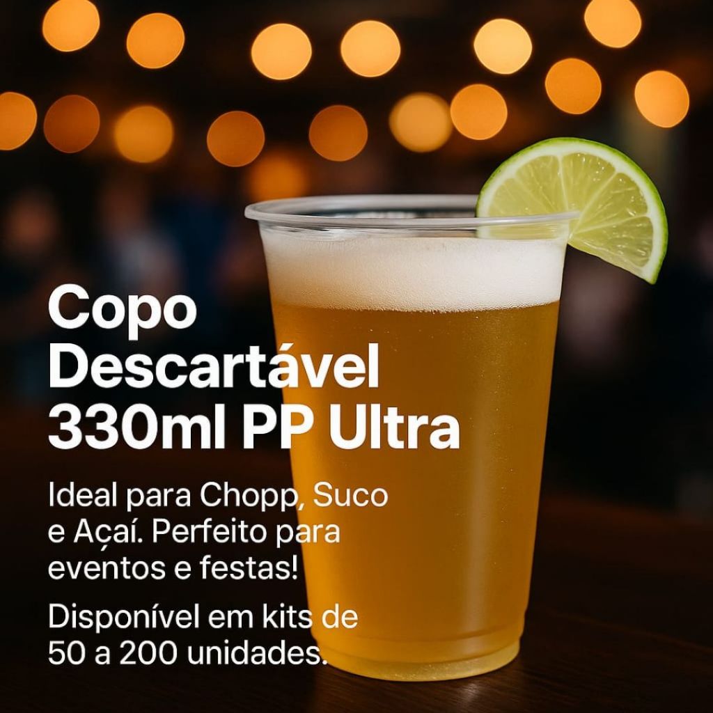 Copo Descartável 330ml PP Ultra - Transparente Liso Ideal para Chopp Chope Açaí Sorvete Suco 200 un em Oferta na Shopee