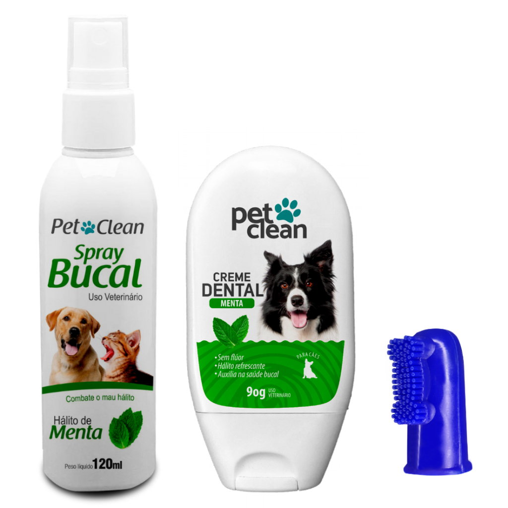 Kit Cuidado Bucal Spray Creme Dental Pet Clean em Oferta na Shopee