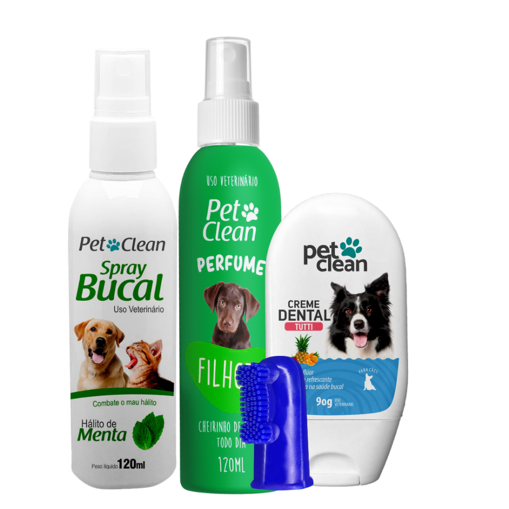 Kit Spray Bucal + Perfume + Creme Dental para Cães e Gato Pet Clean