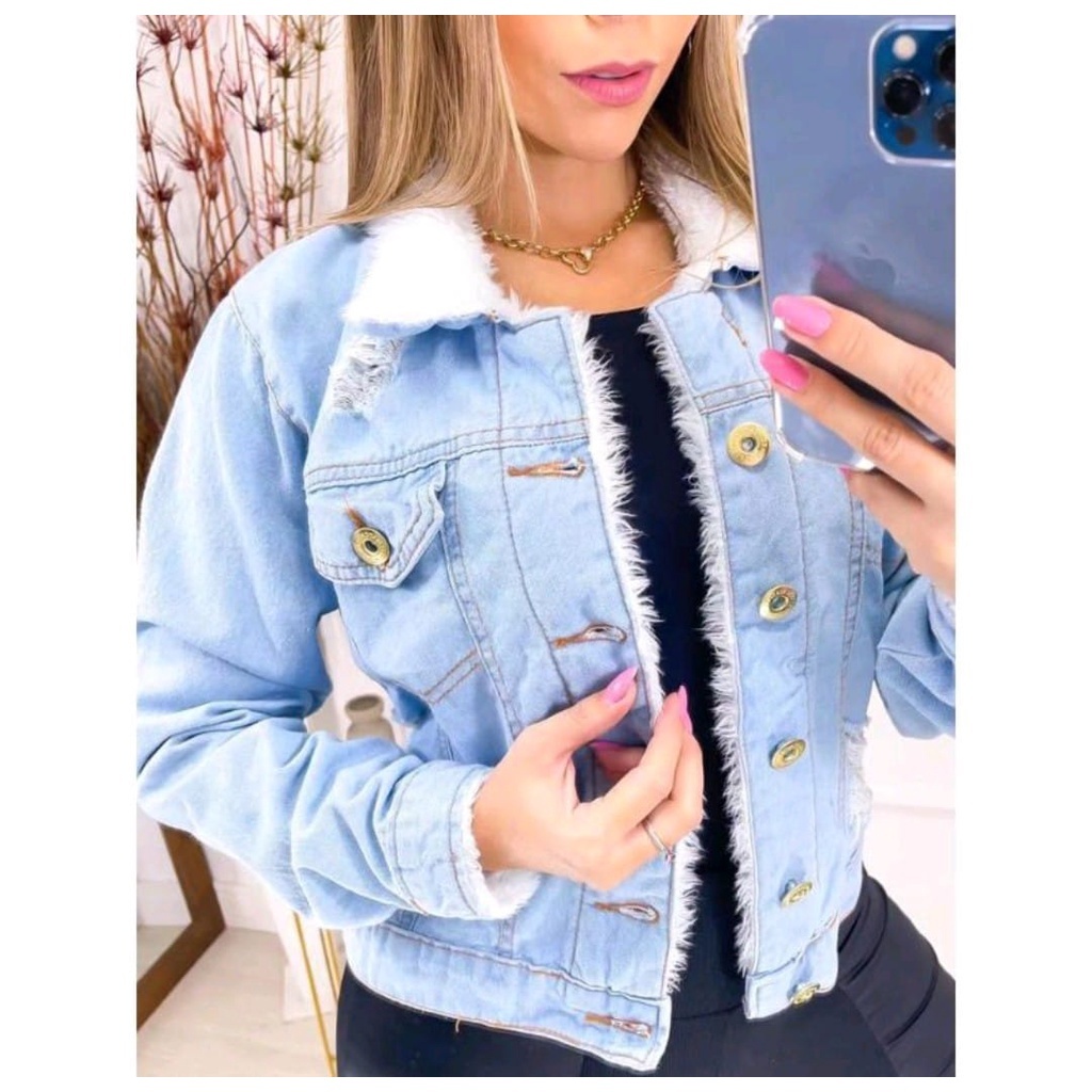 Jaqueta Jeans Com Pelinho em Oferta na Shopee