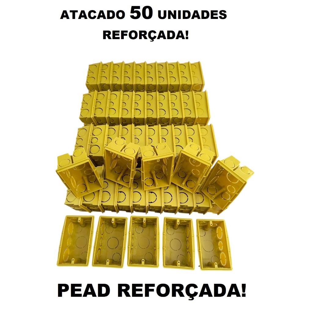 50 Caixa de Luz 4x2 Reforçada P/ Tomada + Interruptor + Embutir