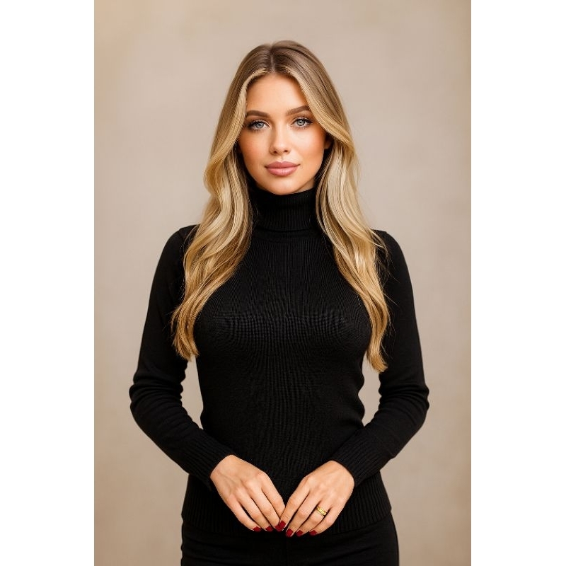 Blusa Básica Feminina de Tricô Gola Alta Versátil Confortável e Elegante Moda Inverno