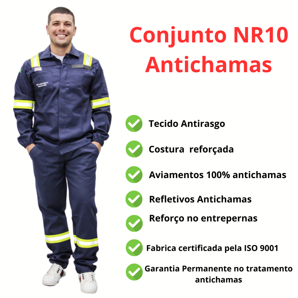 Kit 2 Conj. Roupa Antichamas Arco Eletrico uniformes FR NR10-Atpv 11 Cal/cm2 -C/Refletivo ANTI-RASGO