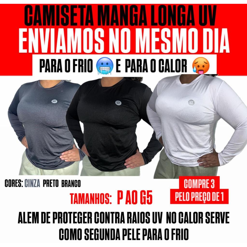 Kit 3 Camisas UV Manga Longa Unissex Térmica Proteção Solar +50 e Frio