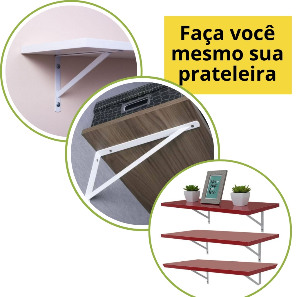 Kit Suporte Para Prateleira Cantoneira Mão Francesa Branca Para Sustentação Triângulo 20cm 25cm 30cm