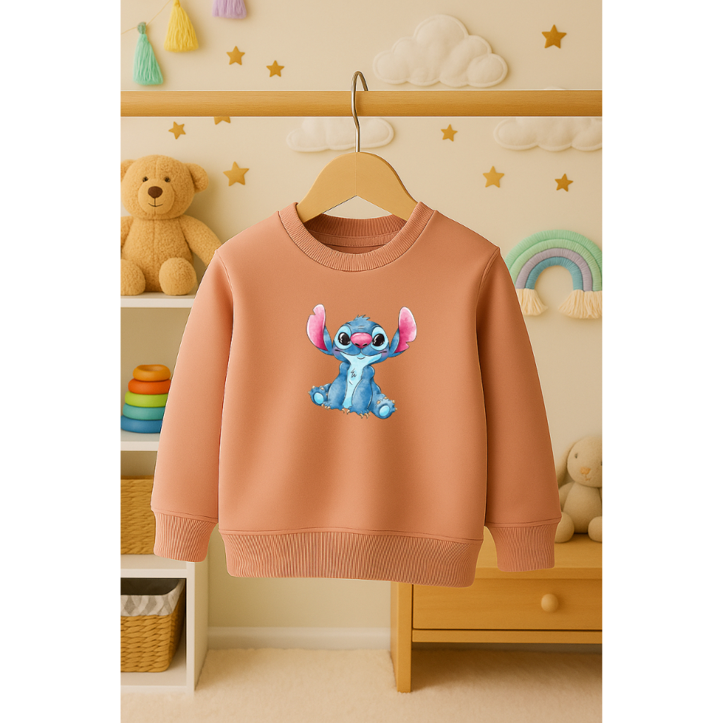 Blusa de Frio Infantil Moletom Algodão Premium Cor de Rosa Feminino Stitch Personagens Estampado