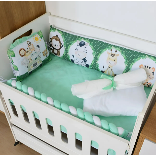 Kit Mini Berço Enxoval 10 Peças – Trança, Mosquiteiro, Trocador e Edredom Para Seu Bebê