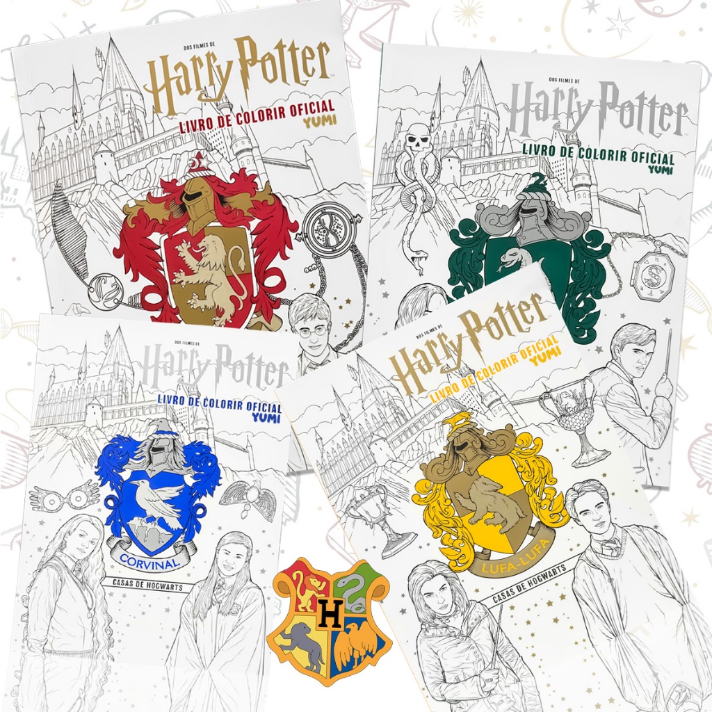 Livro de Colorir Harry Potter: Casas Hogwarts | Desenhos Detalhados Premium para Adultos e Crianças