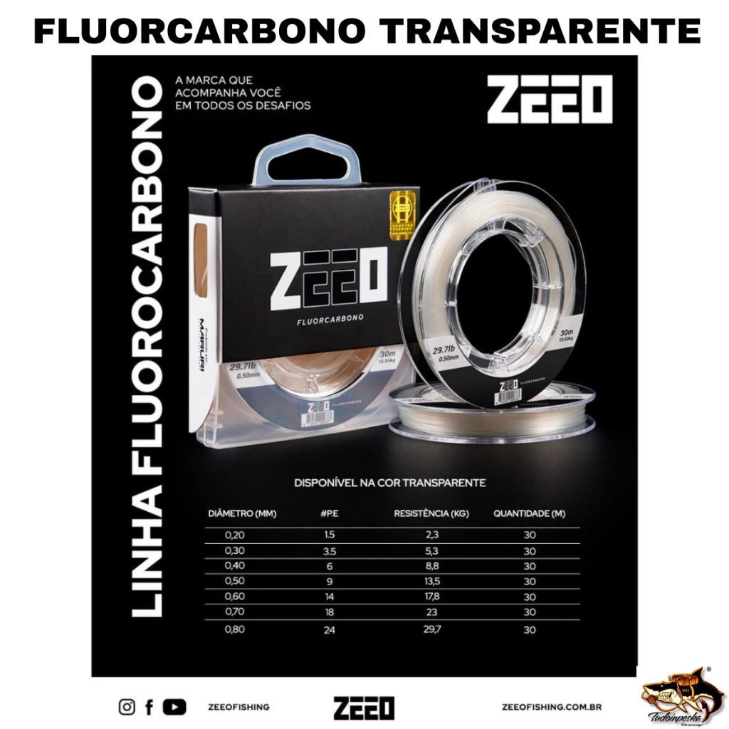 Linha Pesca Fluorcarbono Zeeo Chicote Leader 30mt 0,40 0,50, 0,60 0,70 mm Tucunaré Robalo Dourado