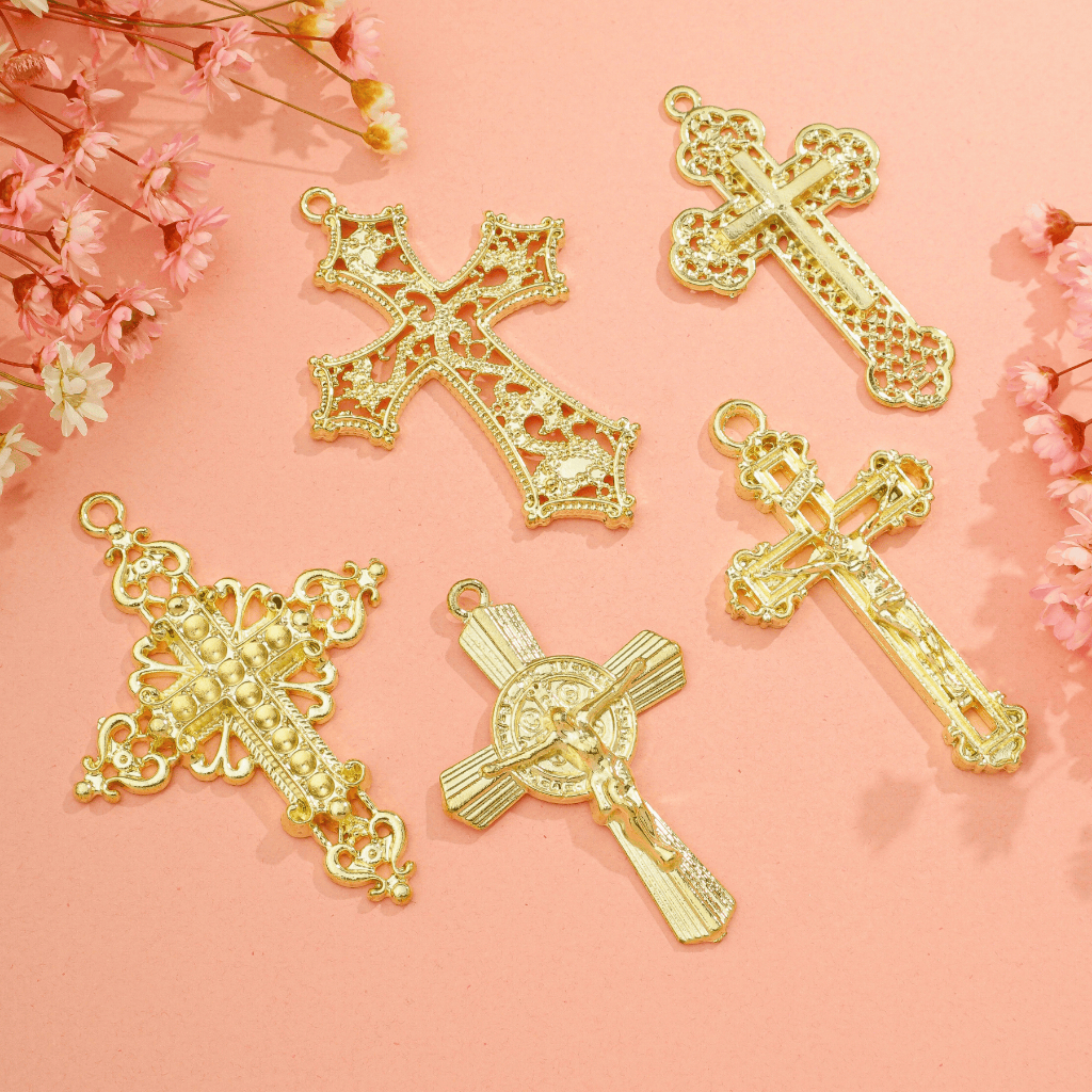 Kit Crucifixo Para Terço Dourado Alta Qualidade Montagem Para Terços Asas da Fé em Oferta na Shopee