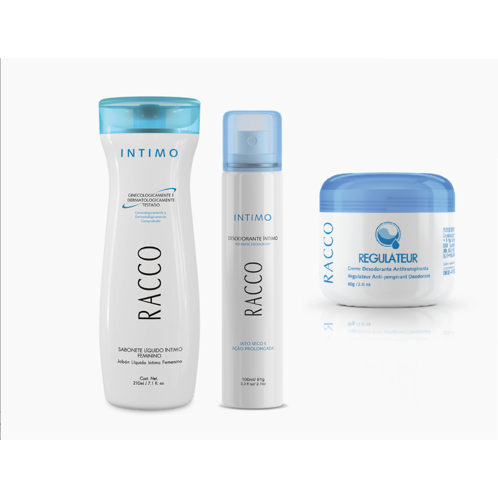 Kit Sabonete Íntimo + Desodorante Feminino + Desodorante Antitranspirante Regulateur - Racco