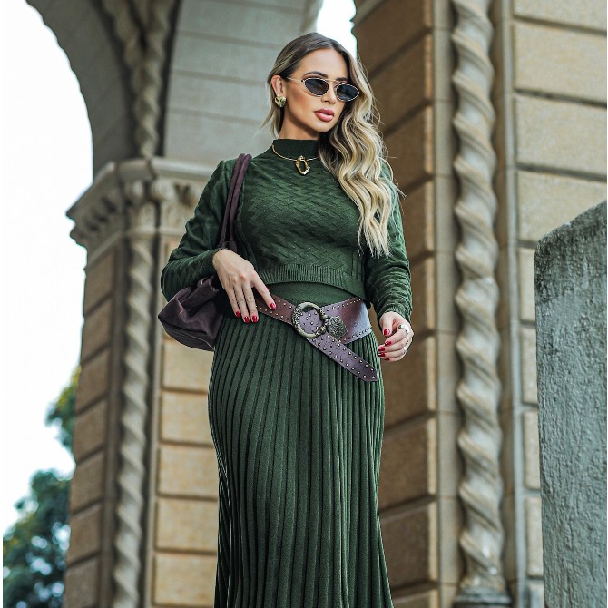 Saia Plissada Rodada em Tricot Modal Gode moda evangélica saia em alta saia mais vendida