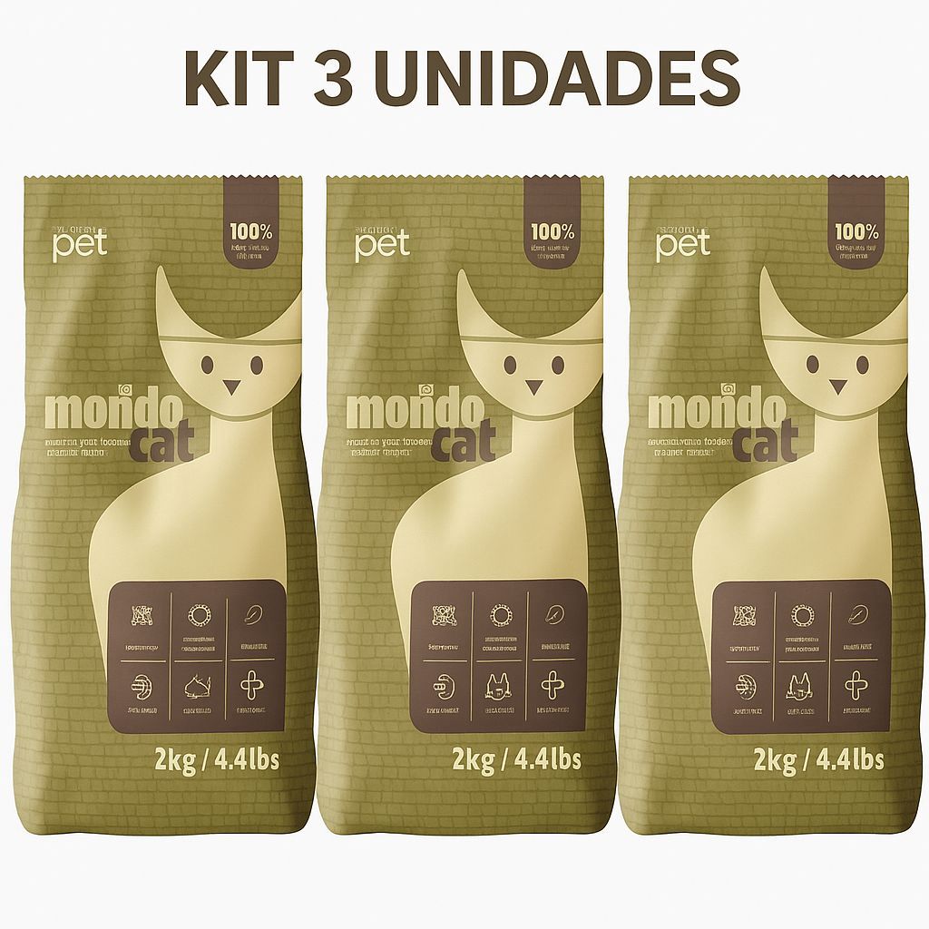 Areia Higiênica Mandiocat 2kg Kit com 3 unidades – Natural de Mandioca, Elimina Odores, Forma Torrões, Eco-Friendly
