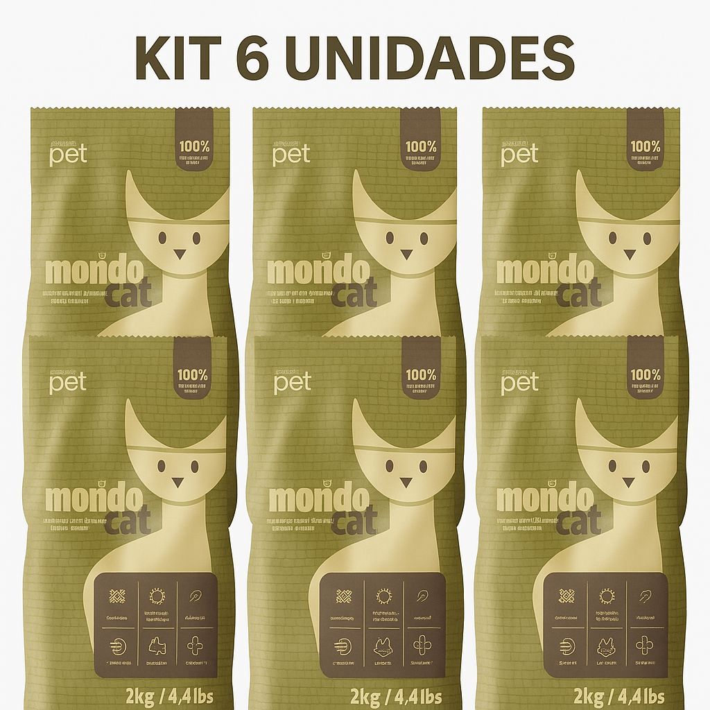 Areia Higiênica Mandiocat 2kg Kit com 6 unidades - Natural de Mandioca, Elimina Odores, Forma Torrões, Eco-Friendly