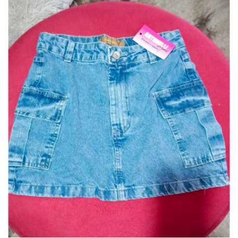 Saia Cargo jeans bolso cargo, tendência elegância, estilo, foto real do produto