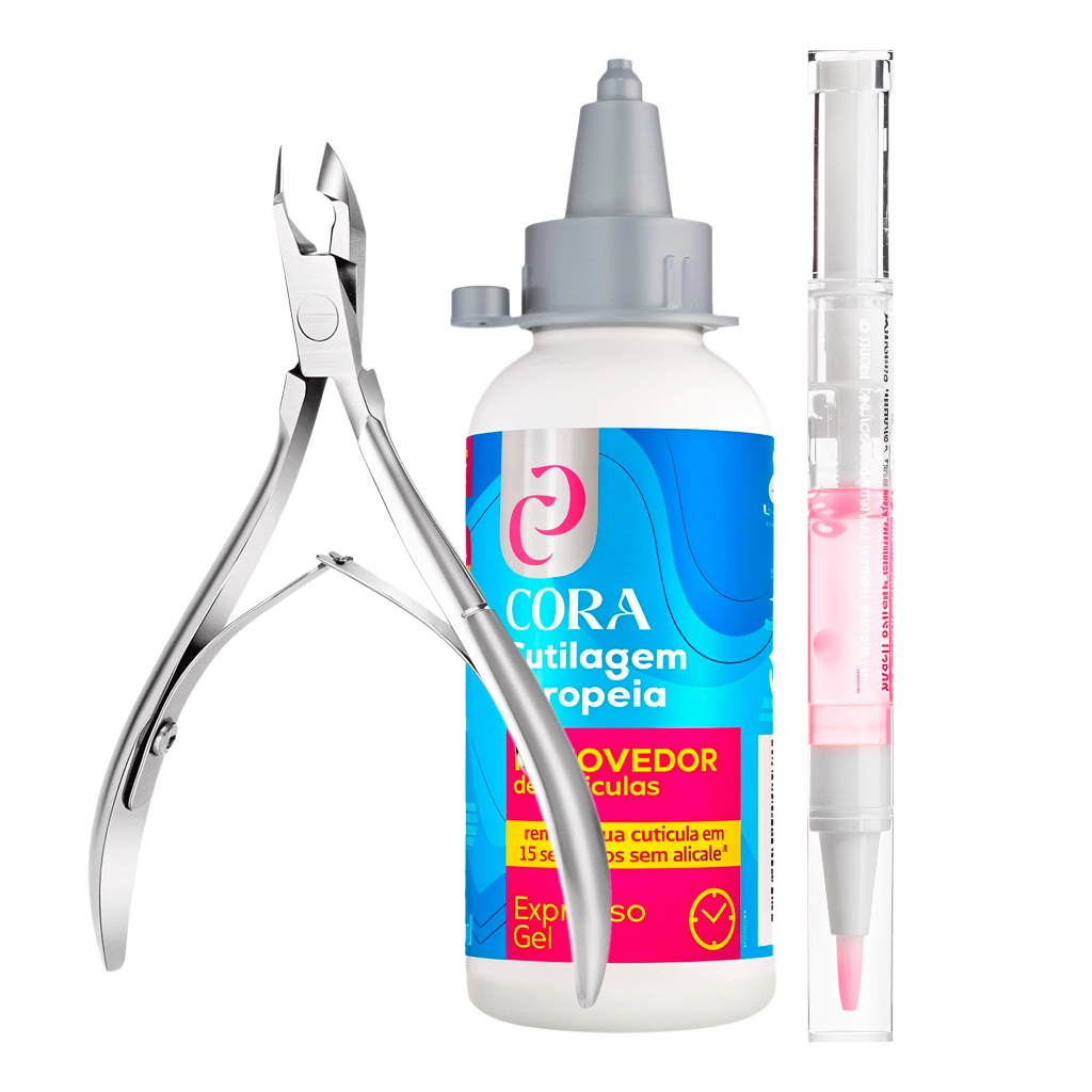 Cora Removedor 15s Remoção Rápida Alicate Inox Caneta Hidratante Unhas Kit Profissional Completo