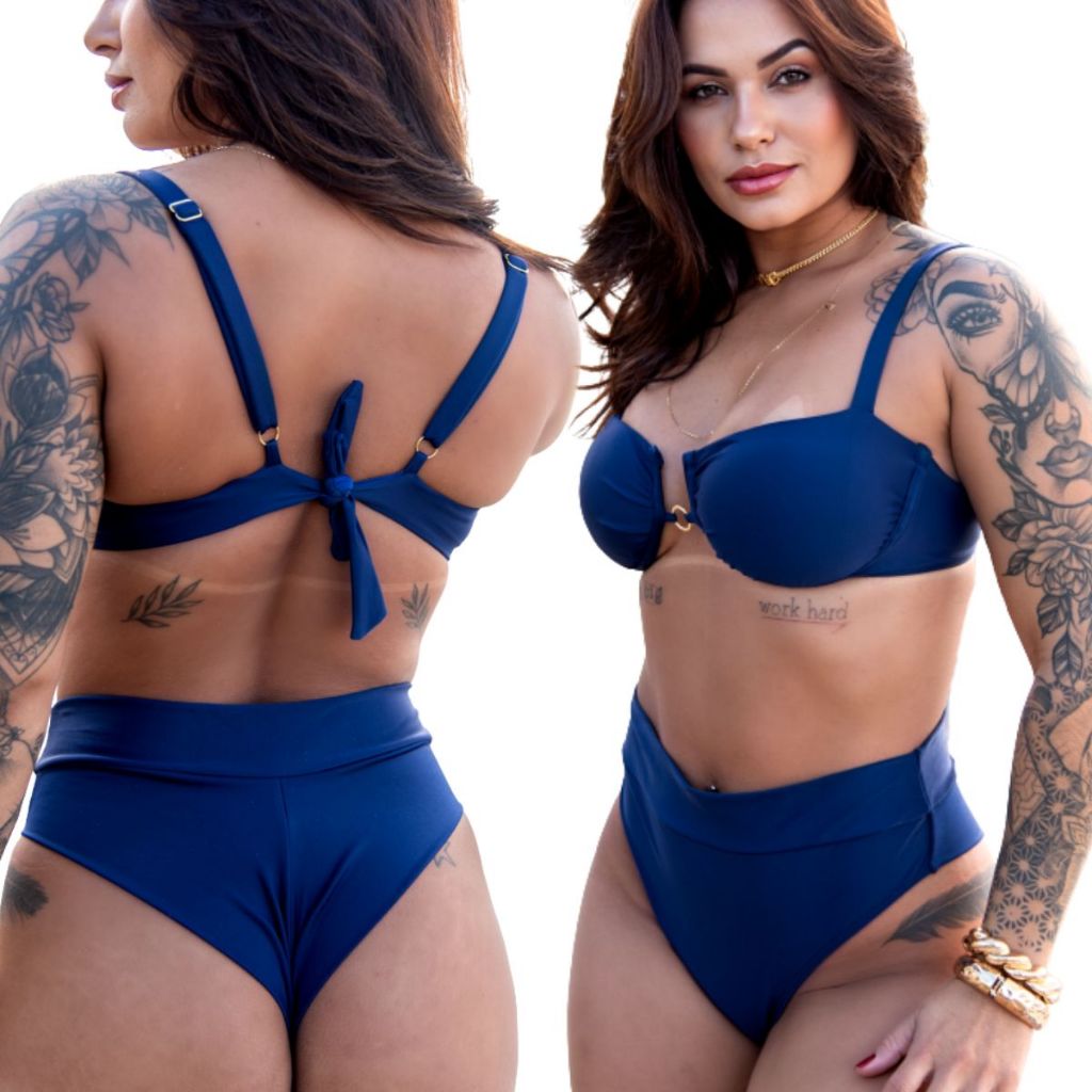 Biquní meia taça com acessório argola e hotpant em fio duplo feminino modelador verão moda praia