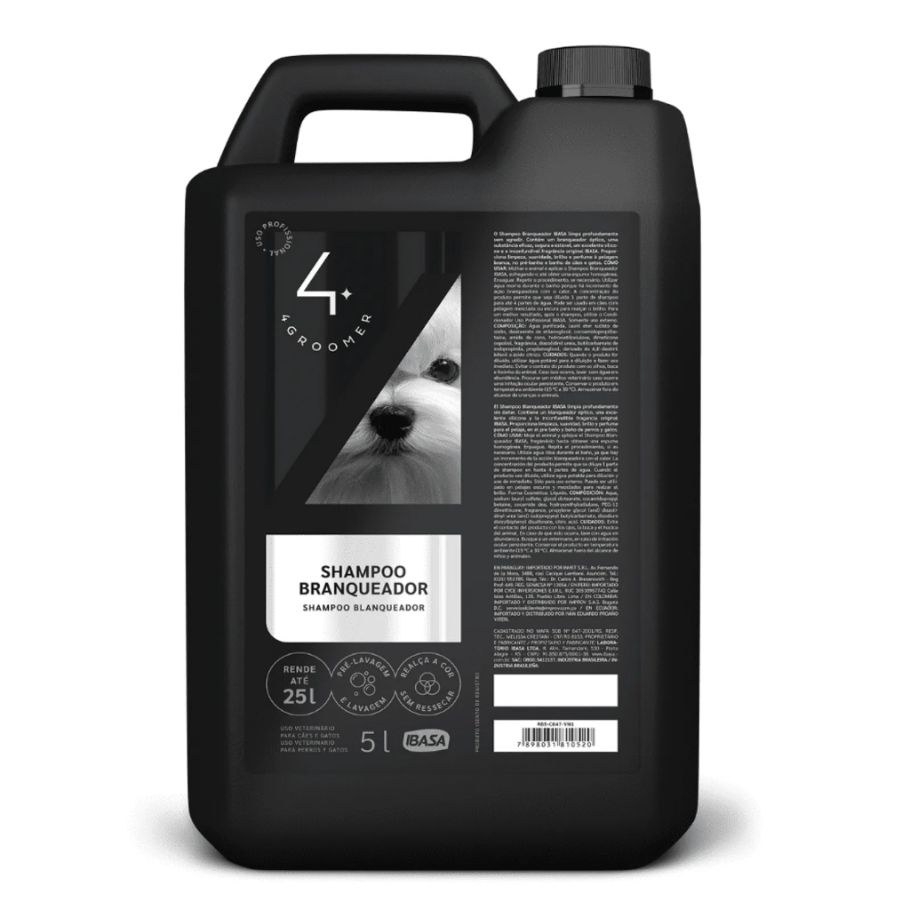 Shampoo Branqueador Concentrado para Cães e Gatos 4Groomer 5L - IBASA