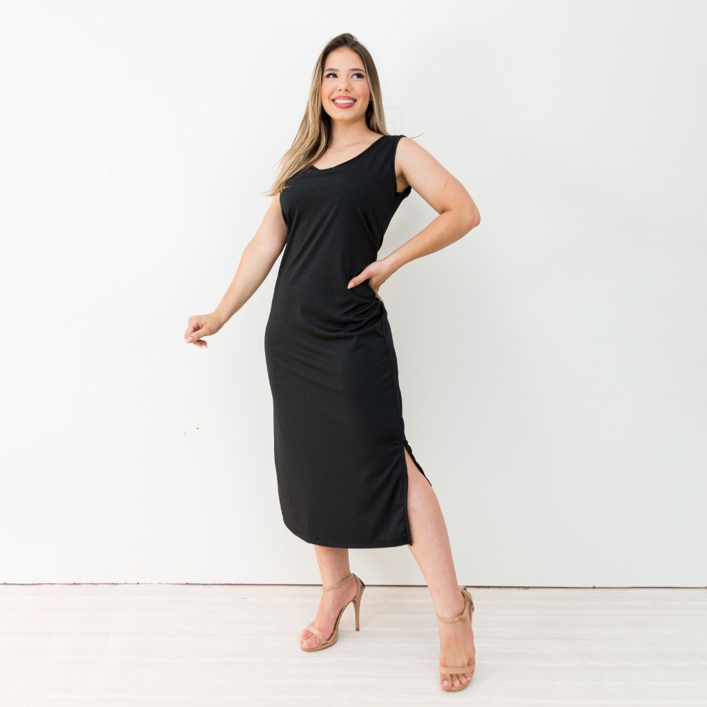 Vestidos Gestante em Malha Canelada SEM RECORTE FRONTAL para Grávidas do Início ao Final da Gestação