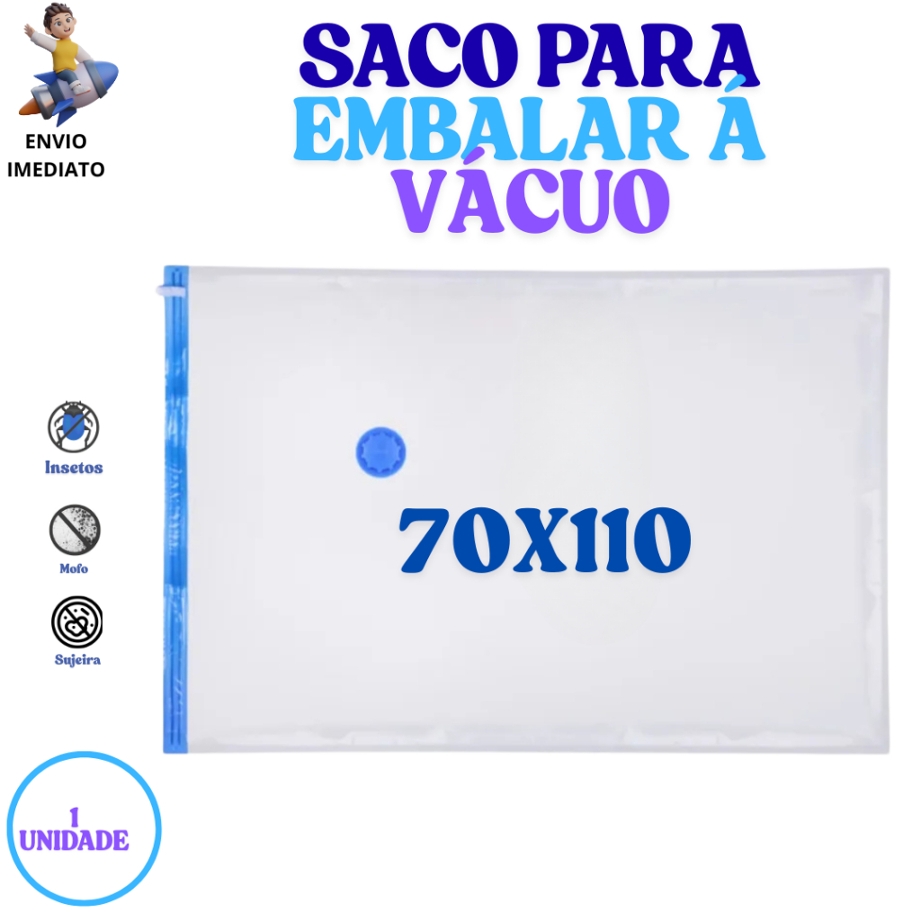 Saco Organizador a Vacuo 70X110 Grande para Roupas Cobertores Edredom e Mala