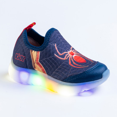 Tênis Infantil Menino Kidy Flex Light Marinho Aranha Com Luzes Led Calce Fácil Antiderrapante em Oferta na Shopee