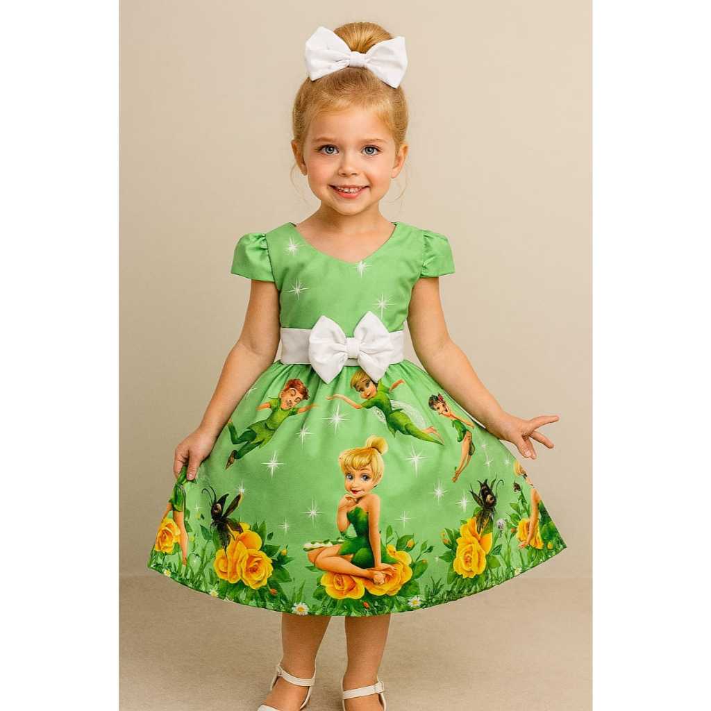 VESTIDO INFANTIL DE FADAS TINKER BELL, SININHO FESTAS, ANIVERSÁRIO em Oferta na Shopee