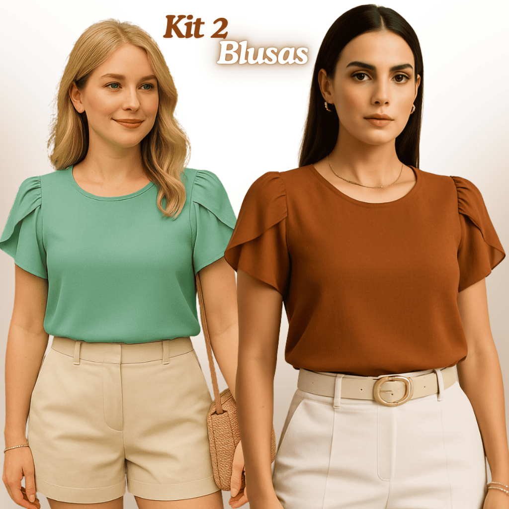 Blusa Feminina Plus Size Kit com 2 Blusas Social Manga Curta Princesa Elegante Duna GG G1 G2 G3 em Oferta na Shopee