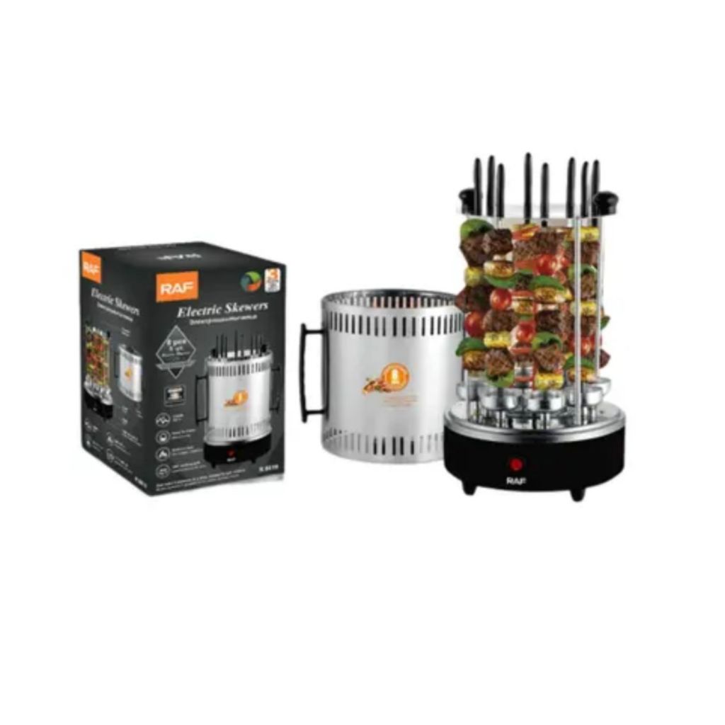 Imagem Churrasqueira Elétrica Vertical RAF com 6/8 Espetos – 1200W | Giratória 360° 220v -  NÃO ASSA FRANGO INTEIRO