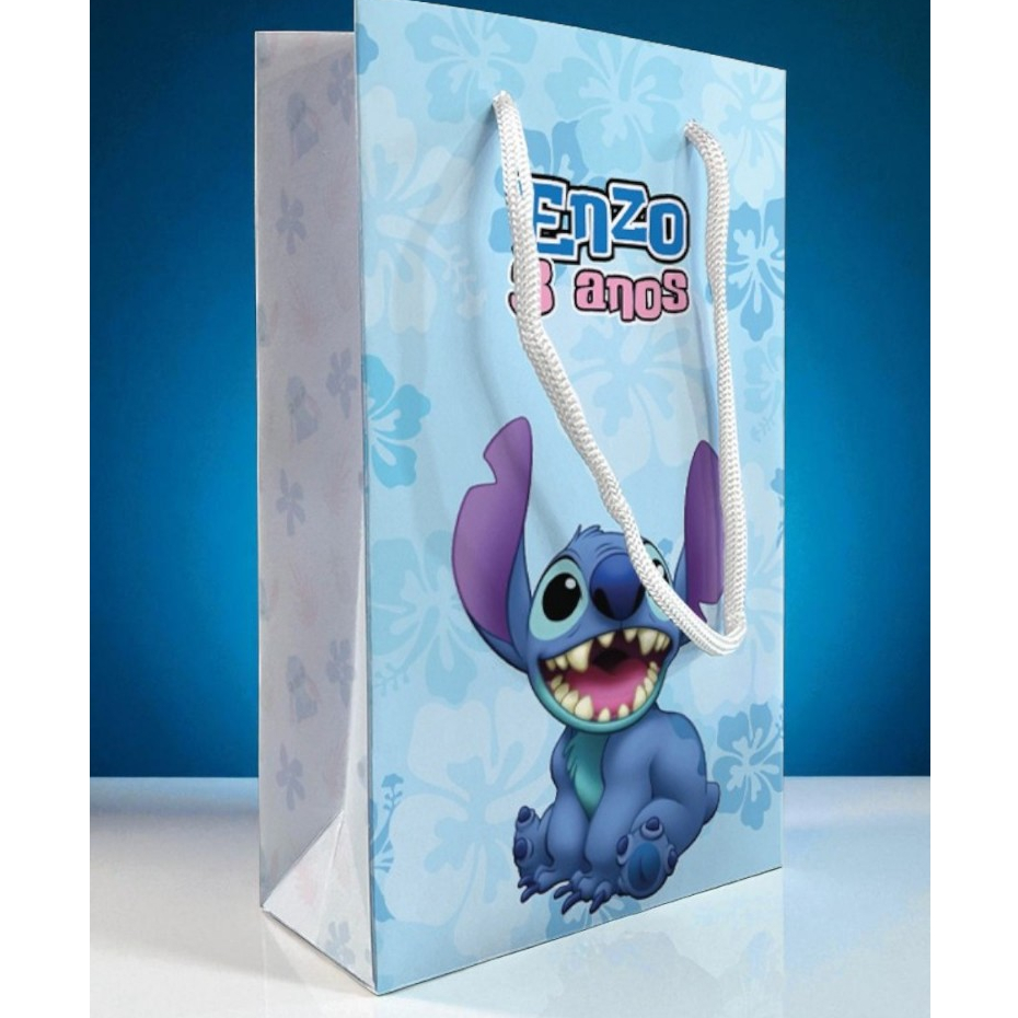 Sacolinha Stitch Personalizada Kit Festa Azul Lembrancinha Sacola Lilo & Stitch