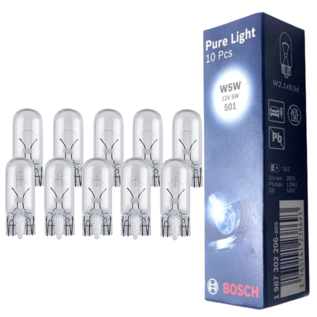 Caixa Com 10 Lâmpada T10 Pingao Luz de Placa, Luz Interna, Sinalização, Lanterna W5W 12V Bosch