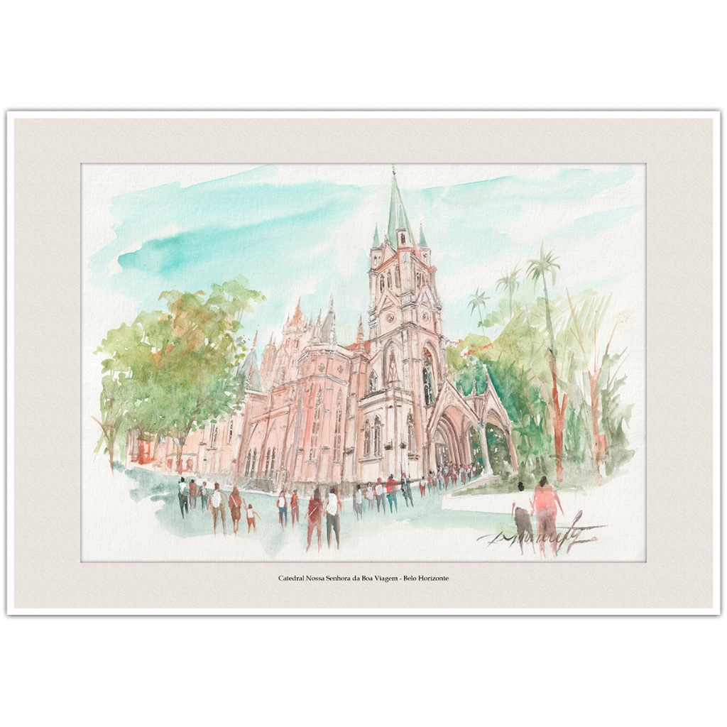Catedral Nossa Senhora da Boa Viagem - Belo Horizonte | Arte Aquarela para Quadro Decorativo | A4