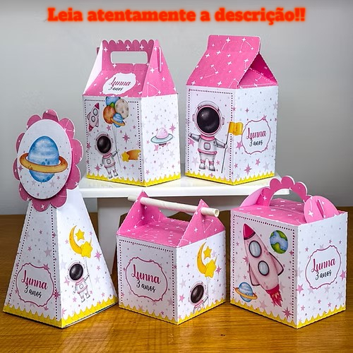 KIT PERSONALIZADOS | PEGUE E MONTE – ASTRONAUTA MENINA | LEMBRANCINHA PARA FESTA | KIT CAIXAS