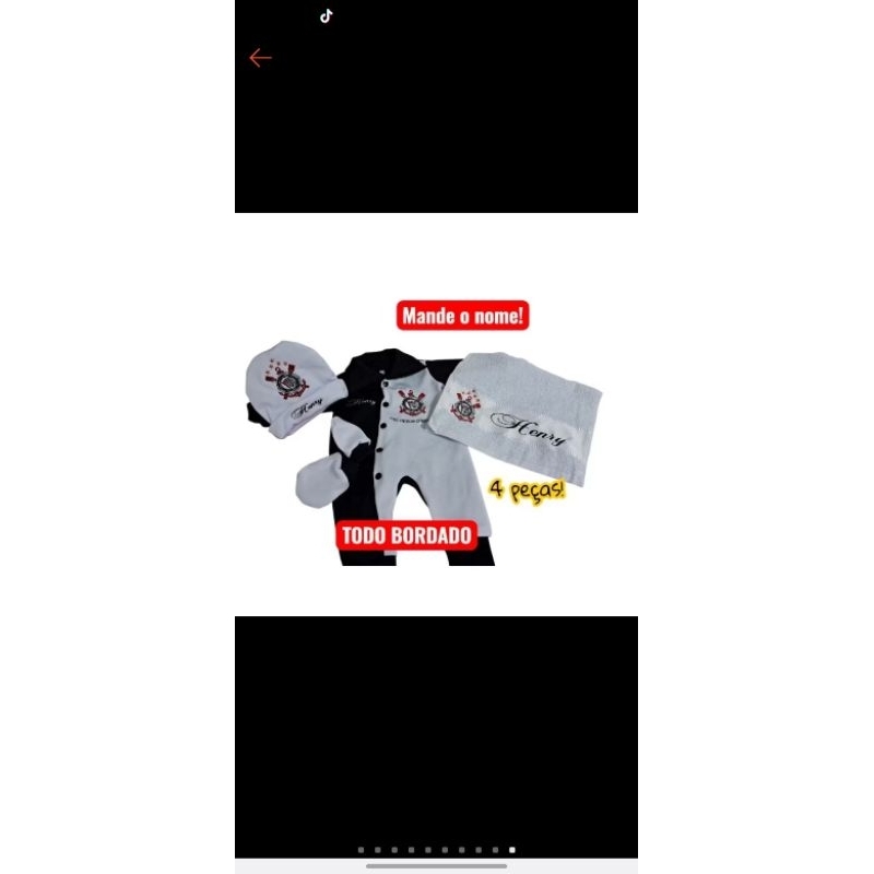 Detalhes do Kit Macacão Corinthians com Pé Reversível 4 Peças