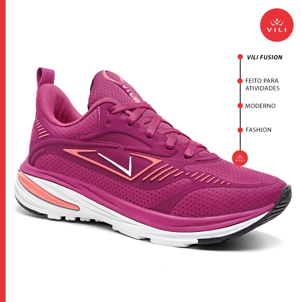 Tênis Feminino Vili Fusion Esportivo Masculino Caminhada 232G Rosa Neon