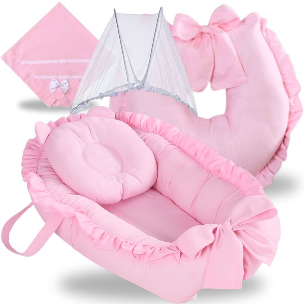Ninho Redutor de Berço Almofada Para Amamentação Mosquiteiro Manta Kit Enxoval Bebe Menina Rosa em Oferta na Shopee